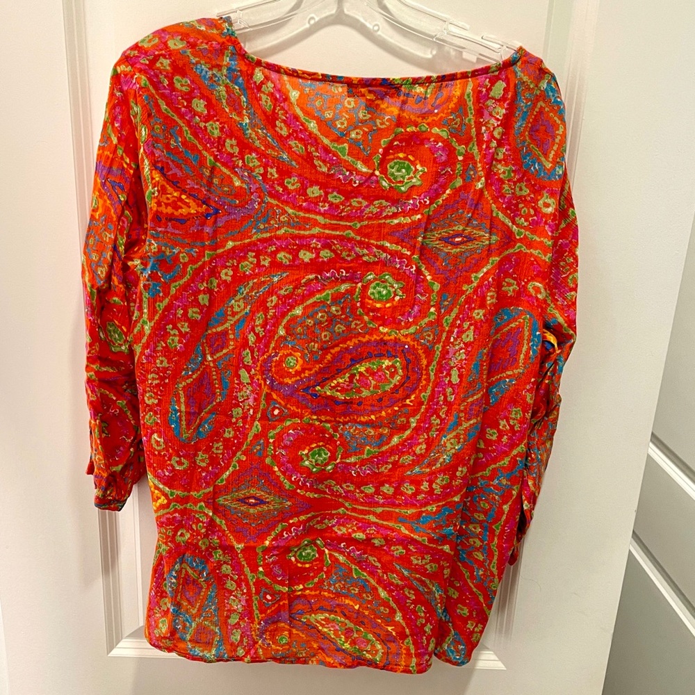 Ralph Lauren -Lauren Jeans Company Boho Chic 100% Cotton Peasant Blouse Ladies L - Picture 6 of 12
